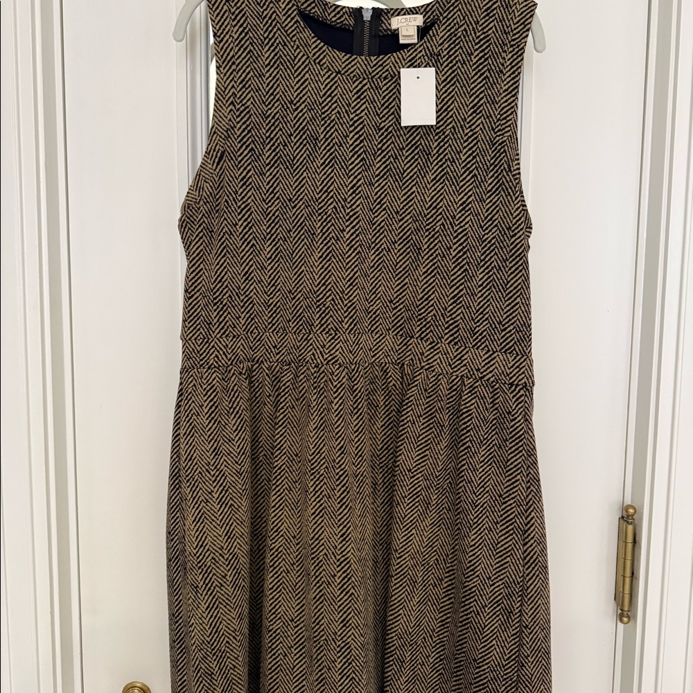 JCrew dress black and tan herringbone Sz L New tags on